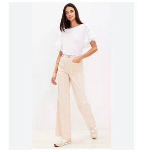 LOFT‎ The Palmer High-Leg Wide-Leg Pants Peach Pinstripe Cotton Blend NWT Size 8